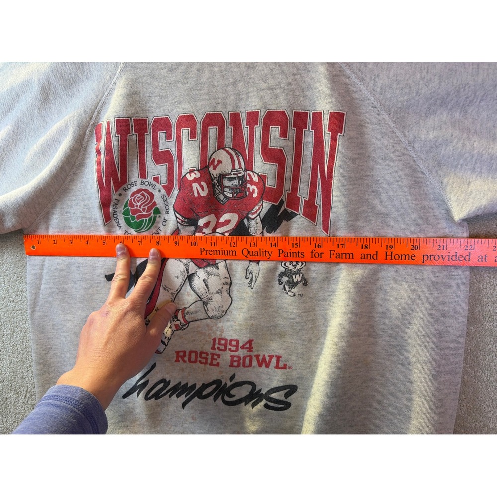 Vtg Wisconsin Badgers 1994 Rose Bowl Sweatshirt Men XL Grey Hanes Raglan USA SEE - Picture 11 of 12